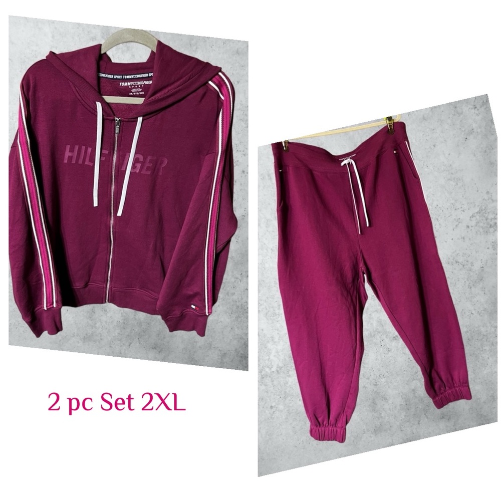 NWT 2 pc set Tommy Hilfiger Sport Womens Heavy Jacket & Jogger Plus 2X cranberry